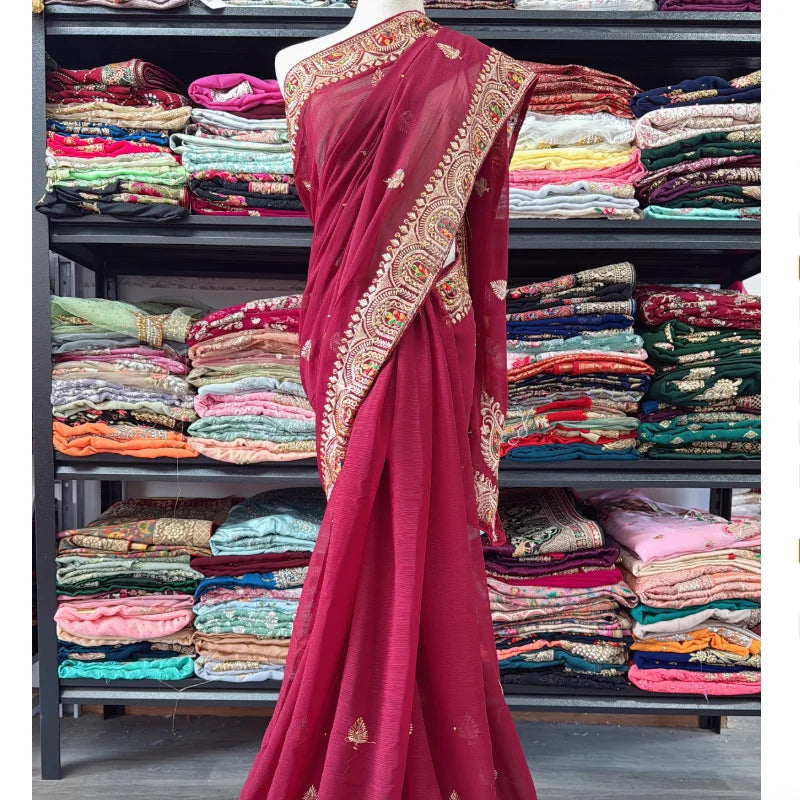 India Imports Nail Bead Sari Clothing Nepal 6-meter Large Sari