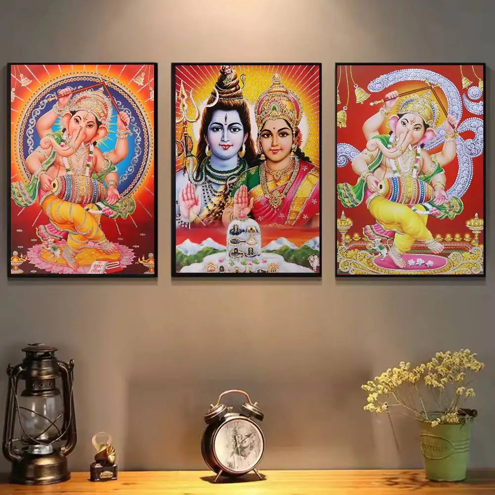 Hindu God Goddess Lord Shiv Parvati Ganesha Hanuman Poster Sticker Print Waterproof Wall Art For Living Room Bedroom Home Decor