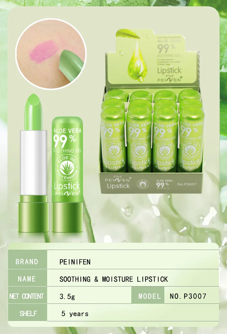 Aloe Vera Color-Changing Lip Balm, Moisturizing Repairing, Waterproof, Anti-Dryness,Temperature-Activated Lipstick for Hydration