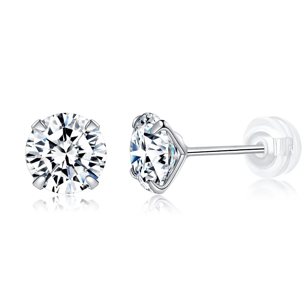 Round Cut Lab Moissanite Ear Stud Earrings For Women D Color 925 Sterling Silver Wedding Earrings Wedding Fine Jewelry Gift