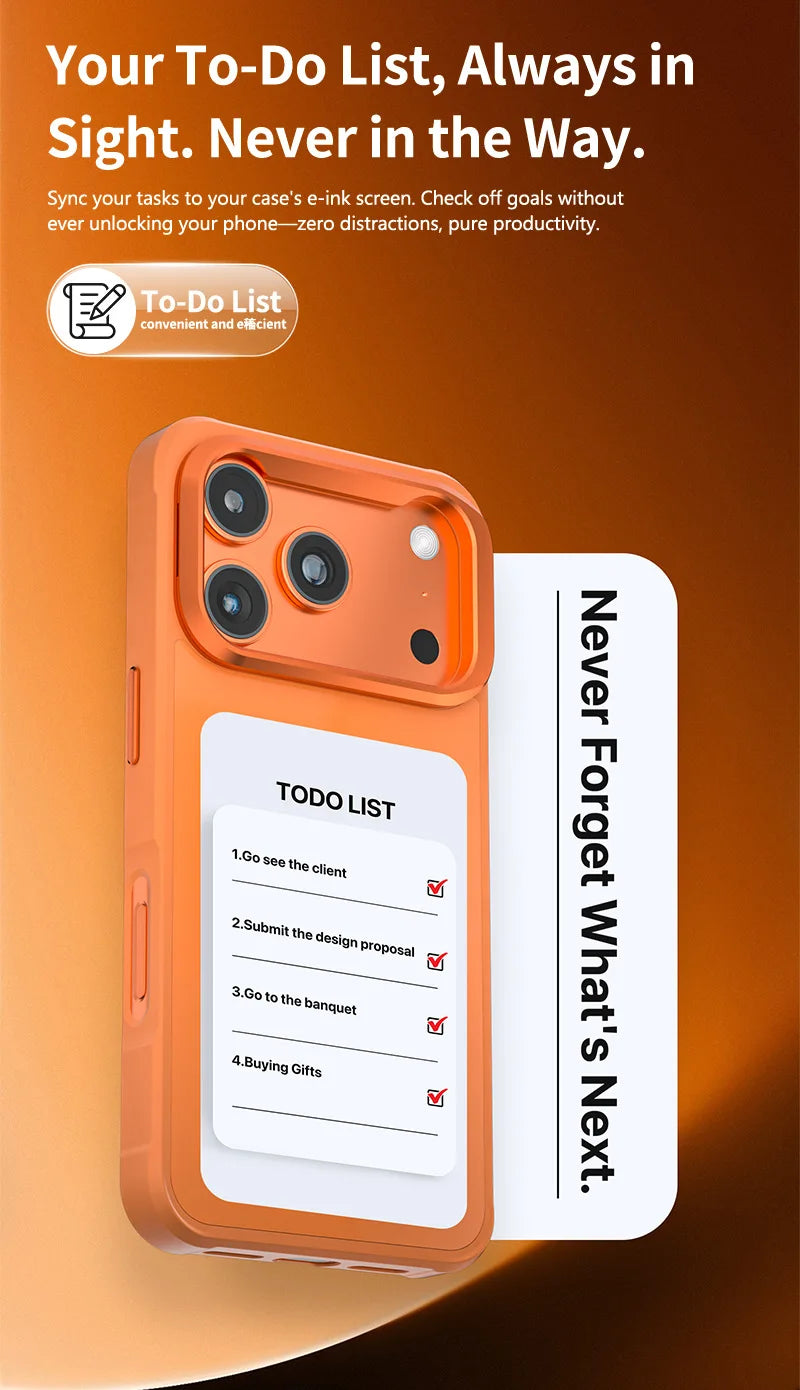 4.0" E-ink Display Phone Case for iPhone 17/17 Pro/17 Pro Max, Custom Selfie, Zero Power, Wireless Charging & NFC