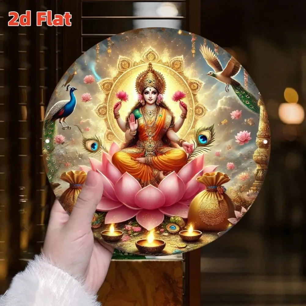 Lakshmi Goddess Wall Art - Hindu Buddhist Decor | Lotus, Peacock & Bird Motifs | Ideal for Temple, Hotel & Restaurant