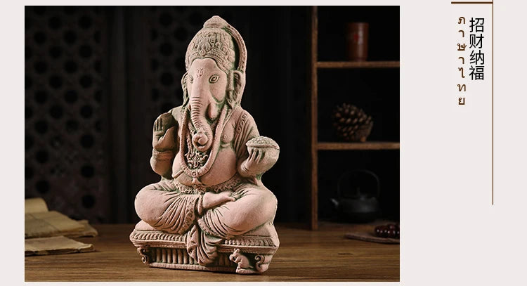 Thai Elephant God Sand Sculpture Home Decor Deity Display Stand Living Room TV Cabinet Ornament