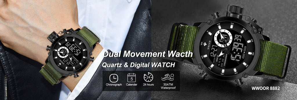 Sports Watches For Men Fashion Quartz Men Big Clock WWOOR Top Brand Luxury Military Full Steel Waterproof Chronograph Wristwatch