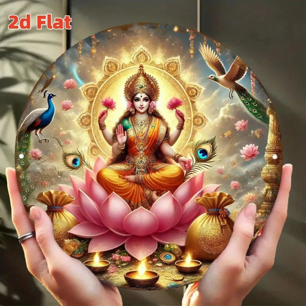 Lakshmi Goddess Wall Art - Hindu Buddhist Decor | Lotus, Peacock & Bird Motifs | Ideal for Temple, Hotel & Restaurant