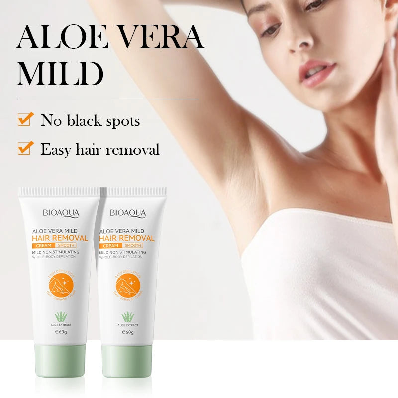60g men/women aloe vera painless permanent hair removal cream, fast, thorough, gentle and smooth skin, hair removal care product