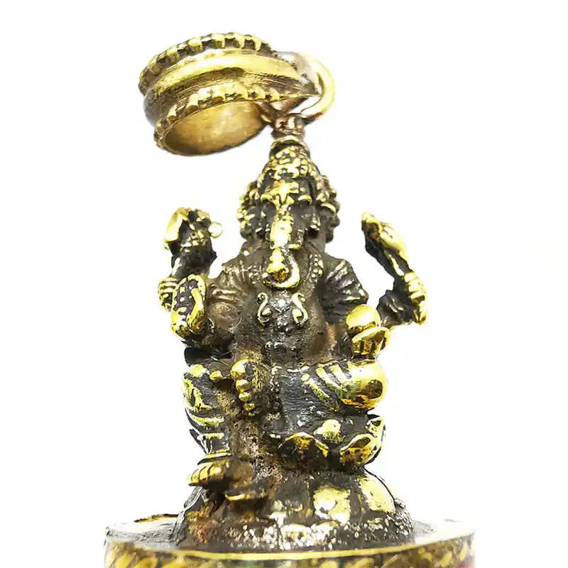 Indian Ganesh Amulet Pendants Pocket Buddha Brass Golden Handicrafts Capped Rudraksha Bodhi Beads TBP661