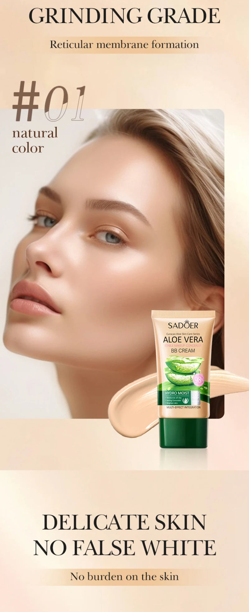 Aloe Vera BB Cream-Hydrating & Concealing Collagen Full Coverage Foundation Makeup,Long-Lasting,Lightweight Coverage Concealer