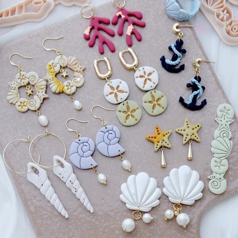 Summer Ocean Series Polymer Clay Cutter Shell/Conch Soft Ceramic Earring Mold DIY Ring Bracelet Jewelry Polymer Clay Tool