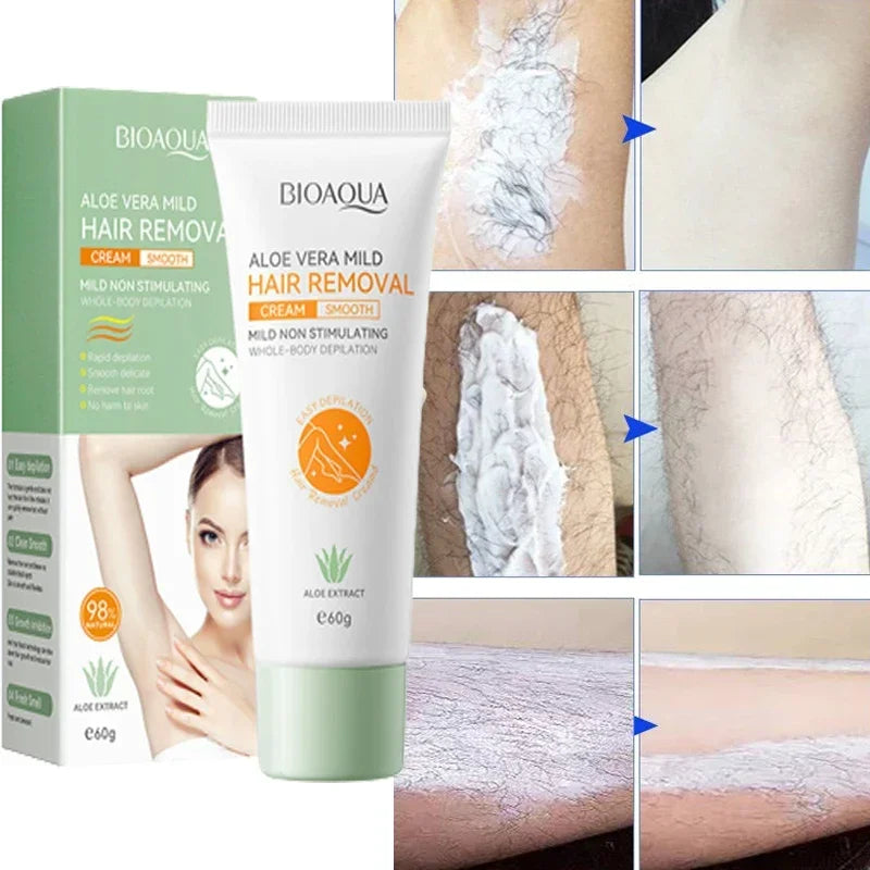 Bioaoua Aloe Vera Gentle Hair Removal Cream, 60G/Tube, Fast Hair Removal, No Harm to the Skin