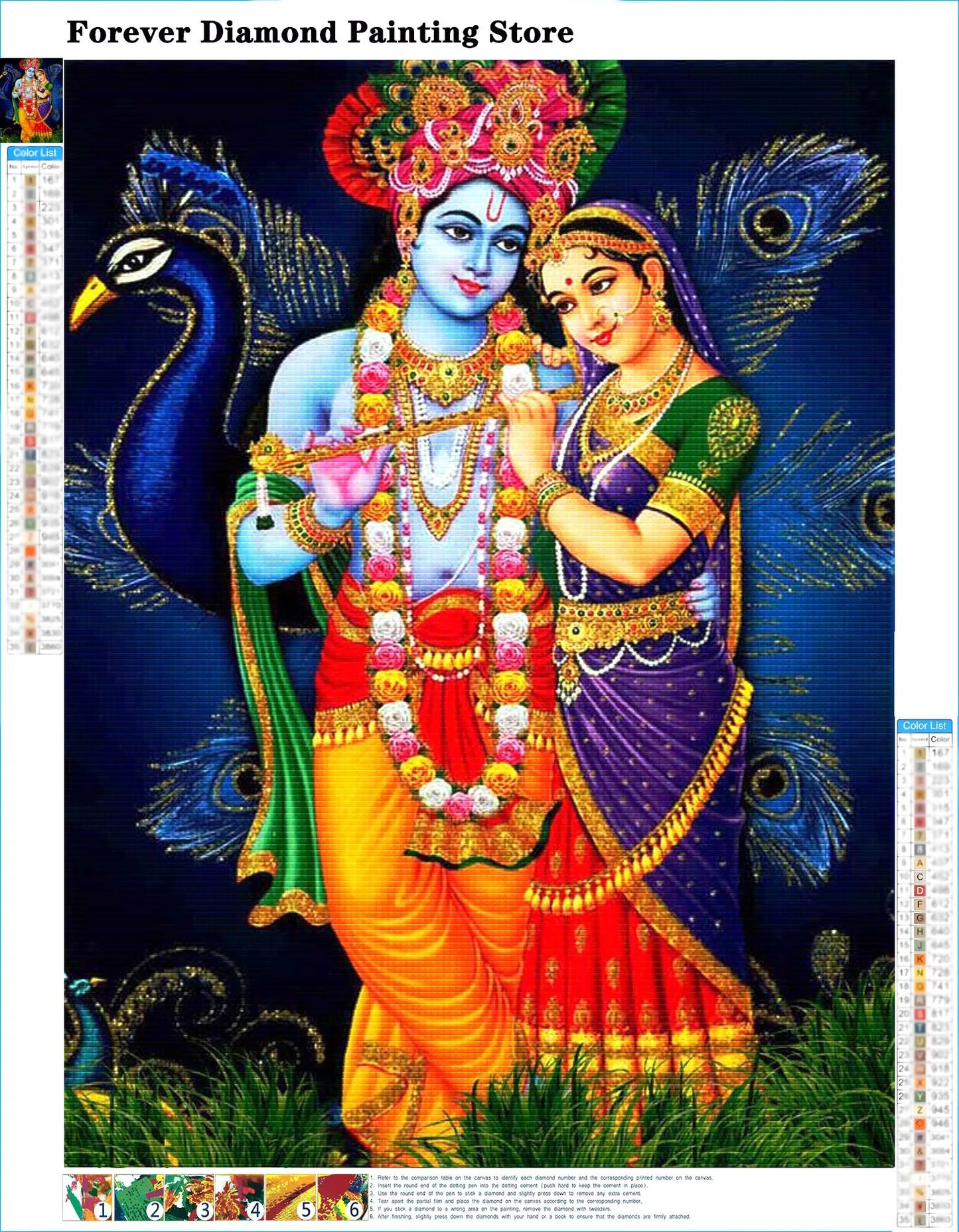 Indian God Radha Krishna Wall Art Full Diamond Painting Hindu Art Cross Stitch Embroidery Picture Mosaic Craft Living Room Decor