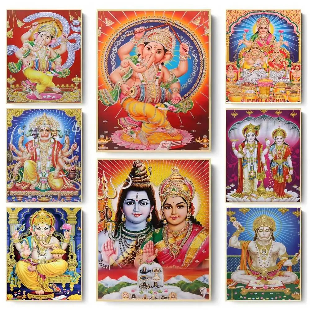 Hindu God Goddess Lord Shiv Parvati Ganesha Hanuman Poster Sticker Print Waterproof Wall Art For Living Room Bedroom Home Decor
