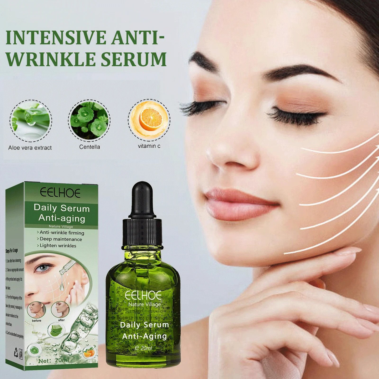 EELHOE Anti-Wrinkle Serum Aloe Vera Facial Essence Anti-aging,Relieve Fine Lines,Tighten Skin And Moisturizing Face Care Serum