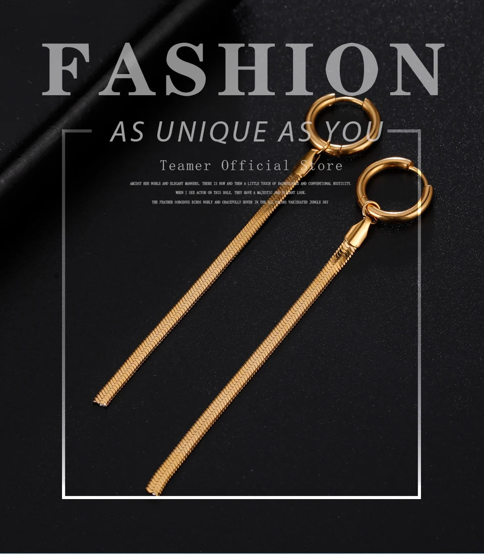 Teamer Stainless Steel Long Tassel Earrings for Women Girls Fashion Snake Chain Drop Earrings Aesthetic Engagement Jewelry Gifts