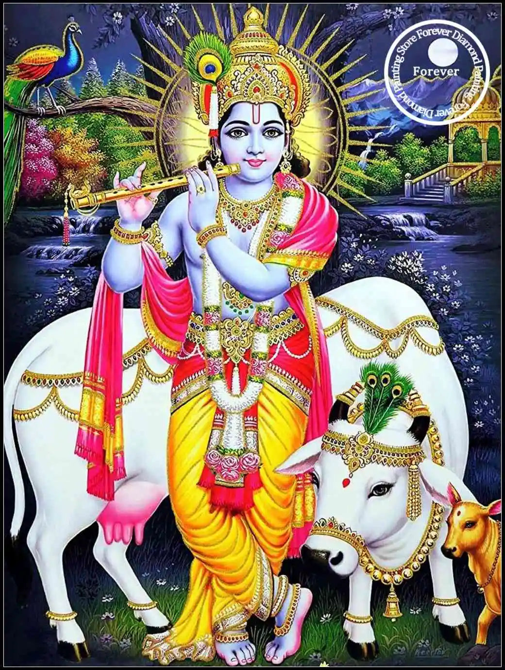 Indian God Radha Krishna Wall Art Full Diamond Painting Hindu Art Cross Stitch Embroidery Picture Mosaic Craft Living Room Decor