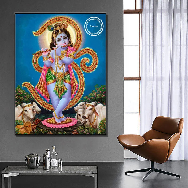 Indian God Radha Krishna Wall Art Full Diamond Painting Hindu Art Cross Stitch Embroidery Picture Mosaic Craft Living Room Decor