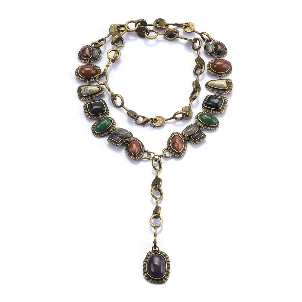 Indian Ethnic Vintage Statement Resin Stone Necklace Women Bohemian Retro Maxi Long Sweater Chain Necklaces Female Jewelry