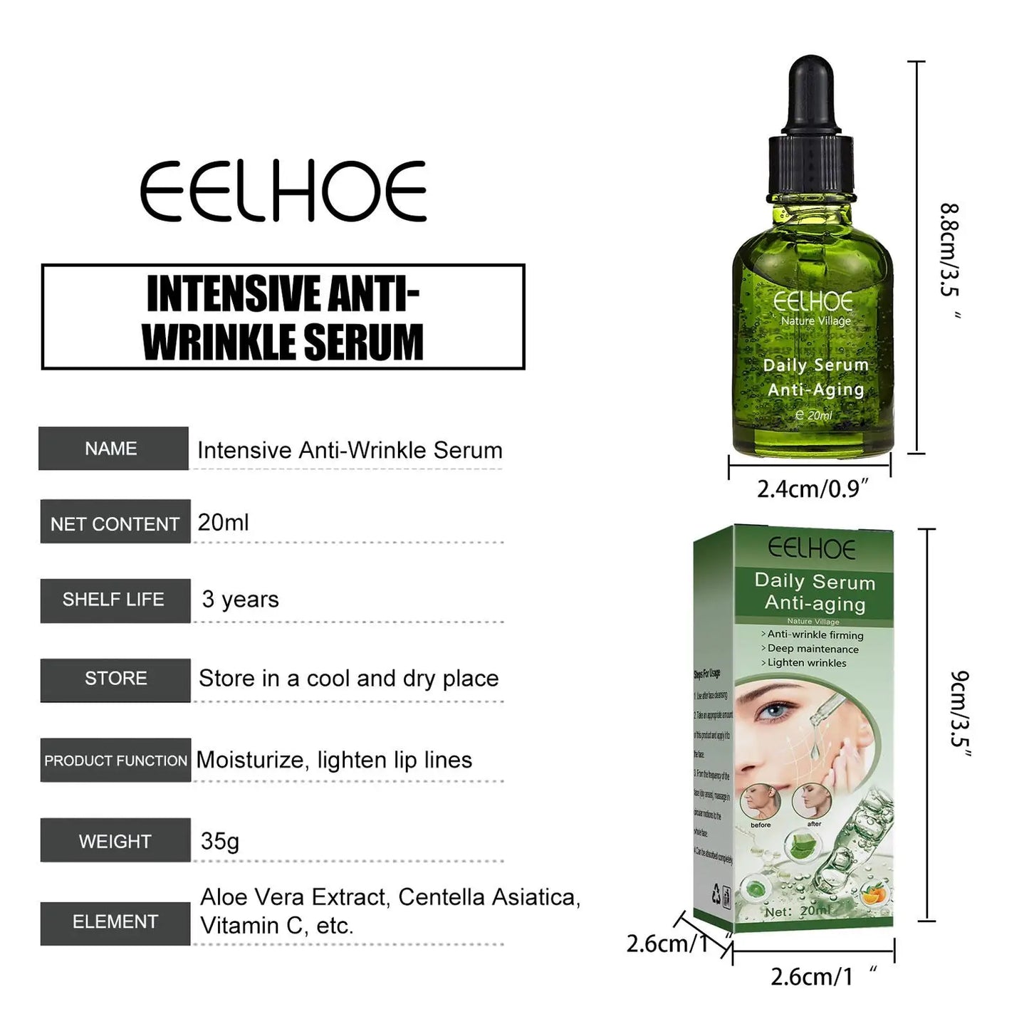 EELHOE Anti-Wrinkle Serum Aloe Vera Facial Essence Anti-aging,Relieve Fine Lines,Tighten Skin And Moisturizing Face Care Serum