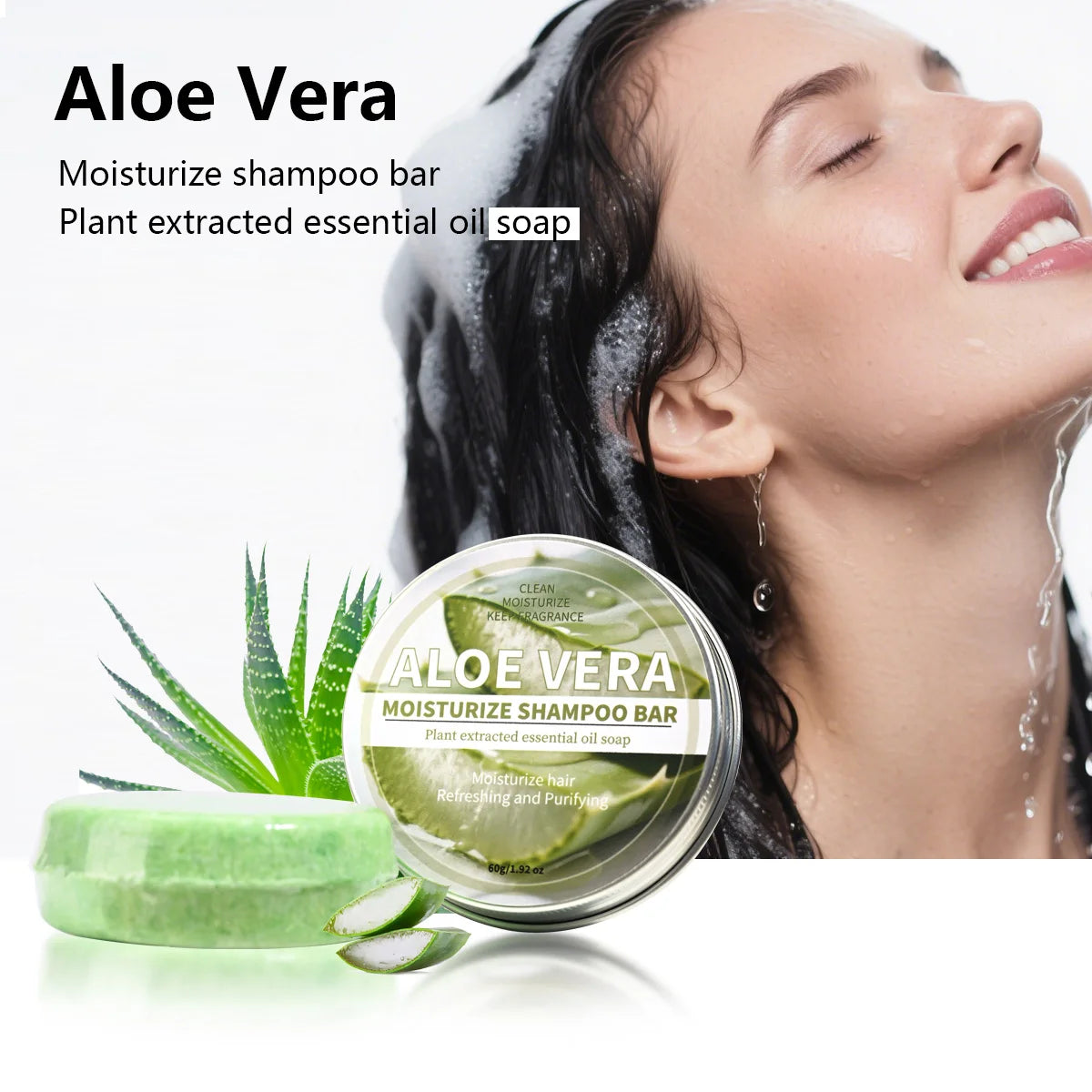 Aloe Vera Moisturizing Shampoo Bar, Plant Extract Essence Deep Cleaning Shampoo and Hair Care Soap