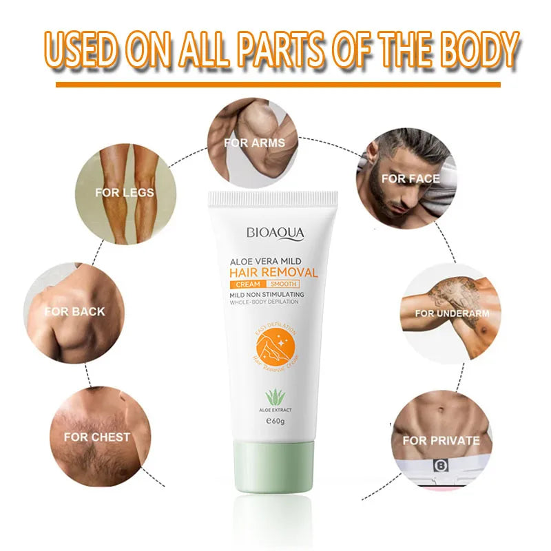 60g men/women aloe vera painless permanent hair removal cream, fast, thorough, gentle and smooth skin, hair removal care product