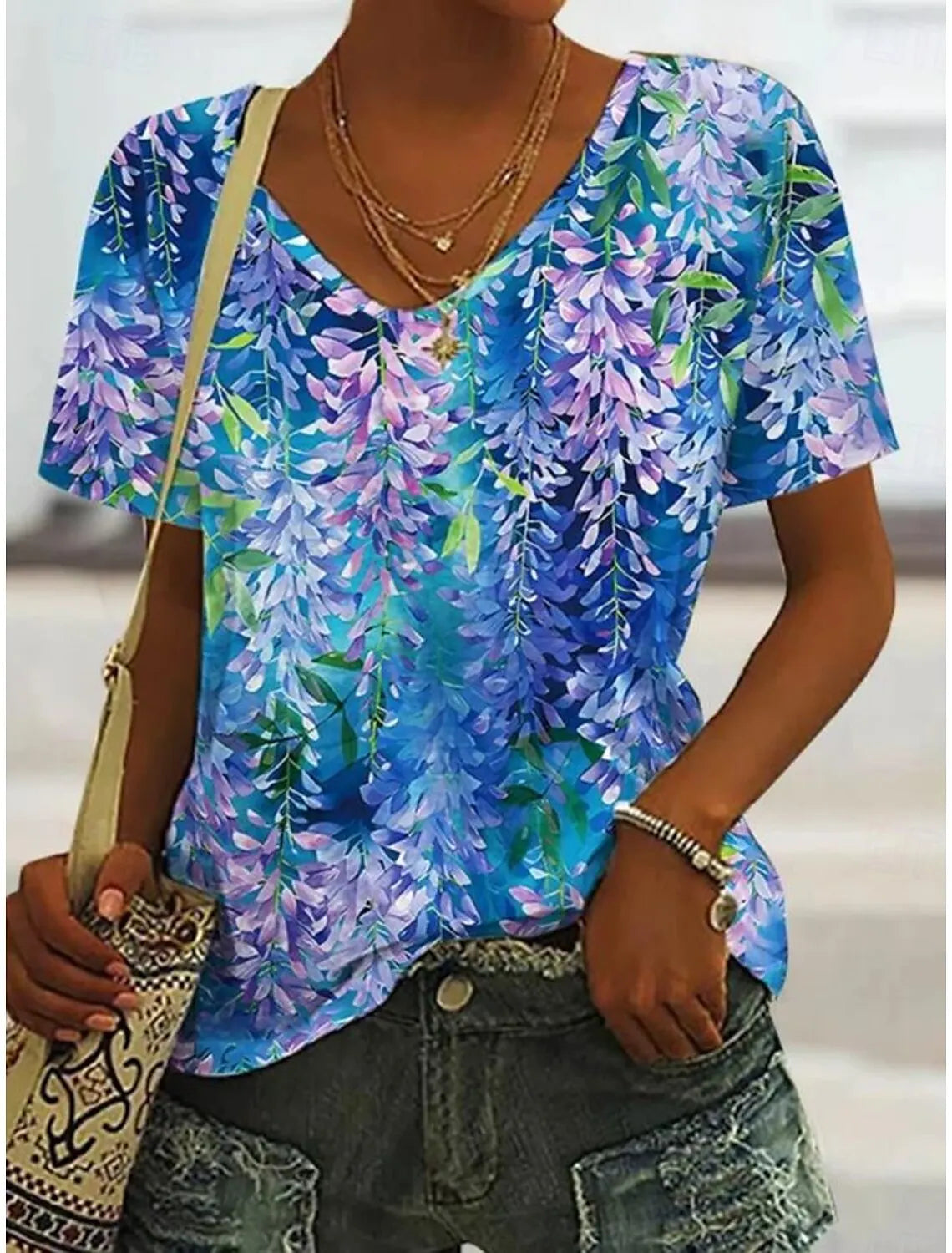 Summer Women's T Shirt Floral Graphic Plants Vintage Tropical Hawaiian Short Sleeve V Neck Regular Tops Daily Print Spring Tees