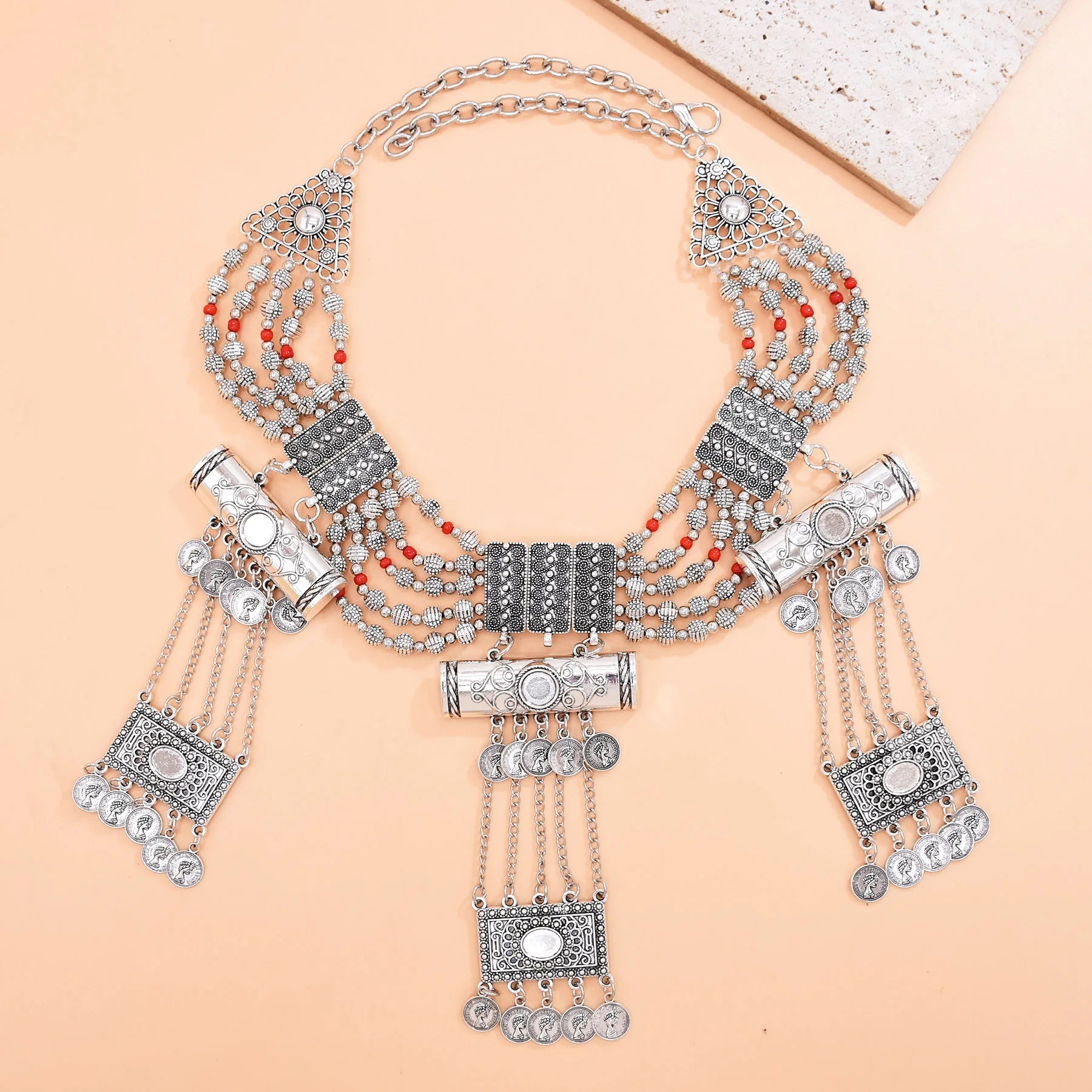 Bohemian Indian Ethnic Vintage Statement Large Collar Choker Necklace For Women Fashion Maxi Long Geometric Pendant Jewelry