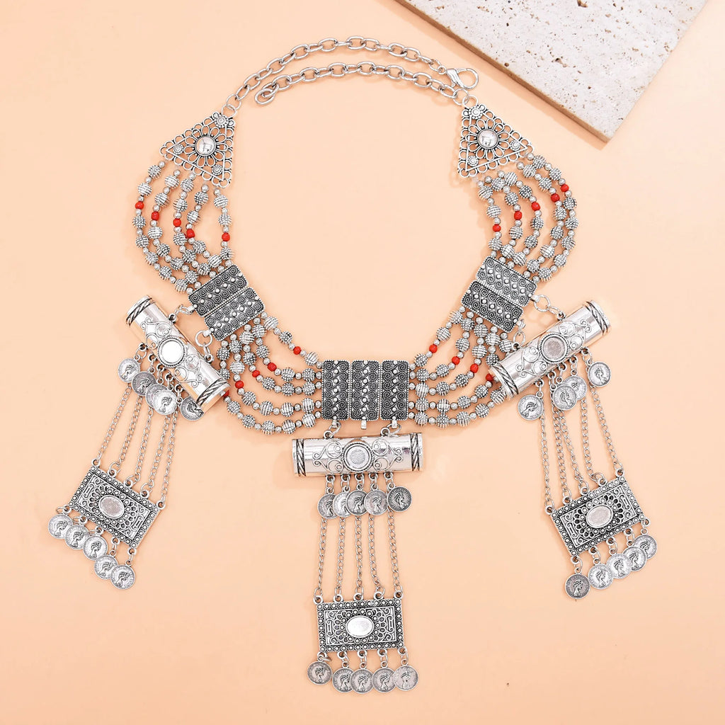 Bohemian Indian Ethnic Vintage Statement Large Collar Choker Necklace For Women Fashion Maxi Long Geometric Pendant Jewelry