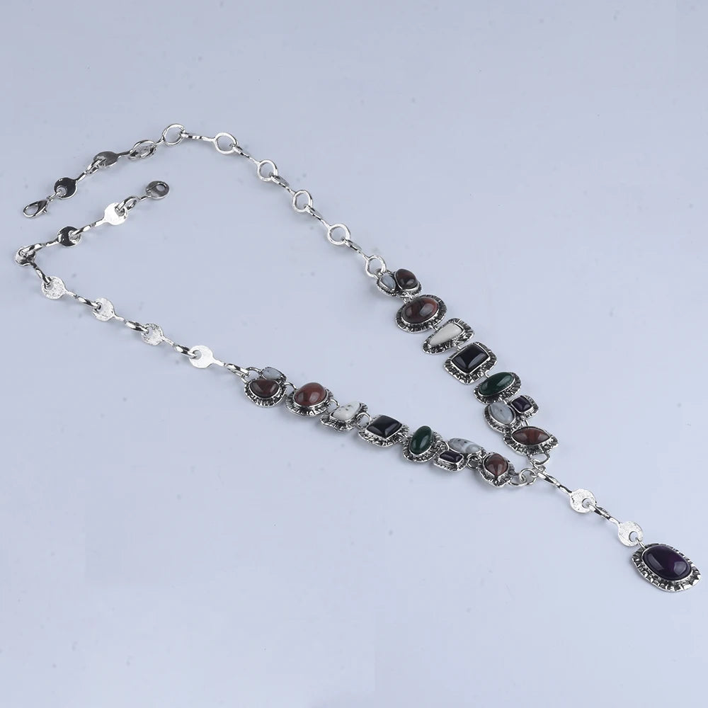 Indian Ethnic Vintage Statement Resin Stone Necklace Women Bohemian Retro Maxi Long Sweater Chain Necklaces Female Jewelry