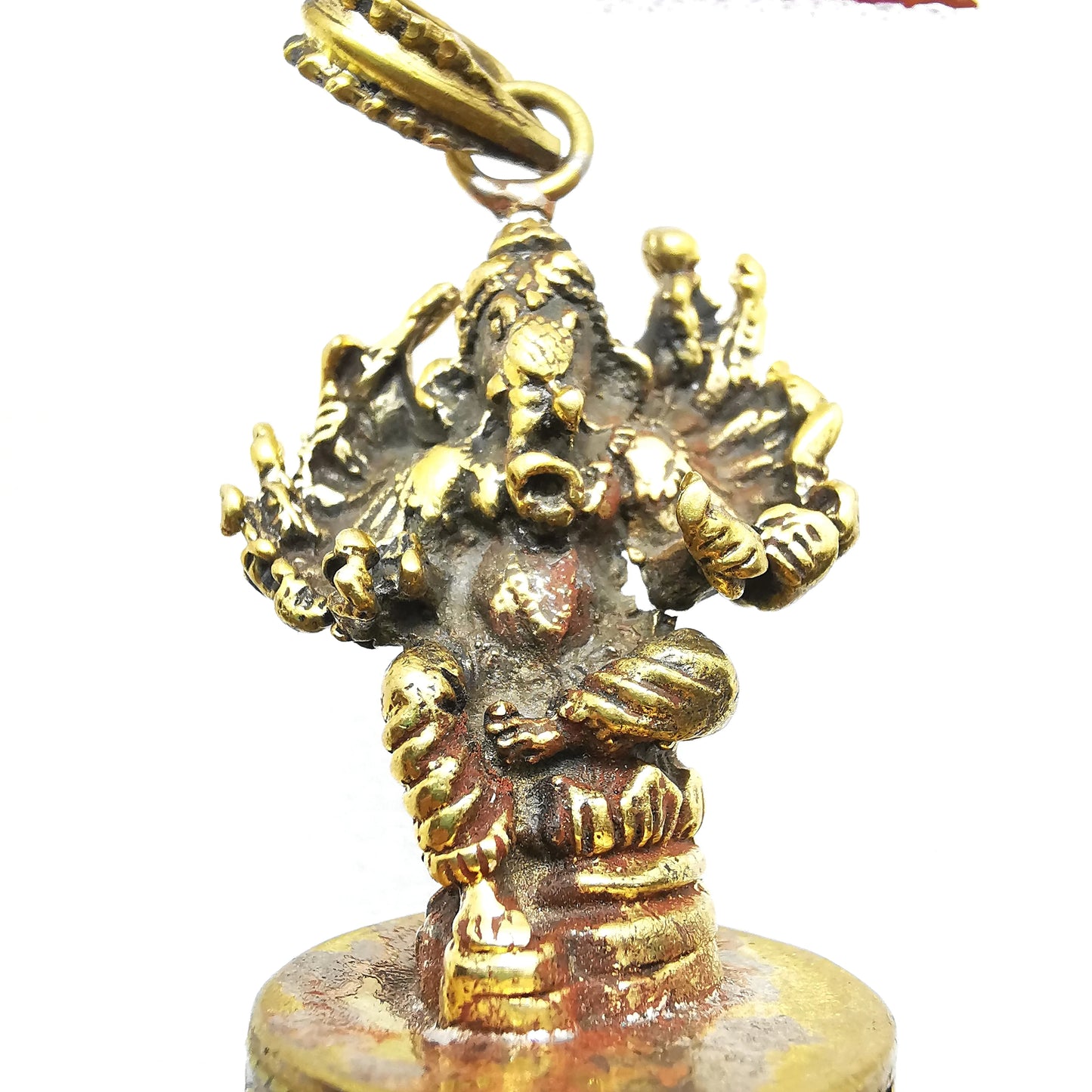Indian Ganesh Amulet Pendants Pocket Buddha Brass Golden Handicrafts Capped Rudraksha Bodhi Beads TBP661