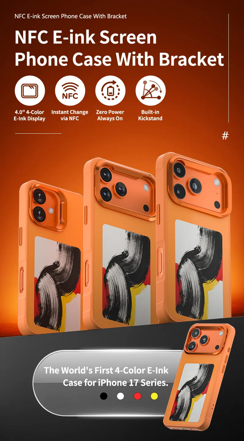 4.0" E-ink Display Phone Case for iPhone 17/17 Pro/17 Pro Max, Custom Selfie, Zero Power, Wireless Charging & NFC