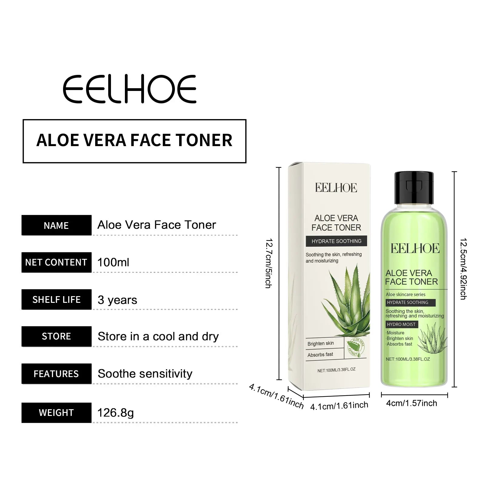Aloe Vera Toner for Face Lift Pore Contraction Lighten Skin Brightening Smooth Rejuvenation Hydrator Facial Moisturizing Serum