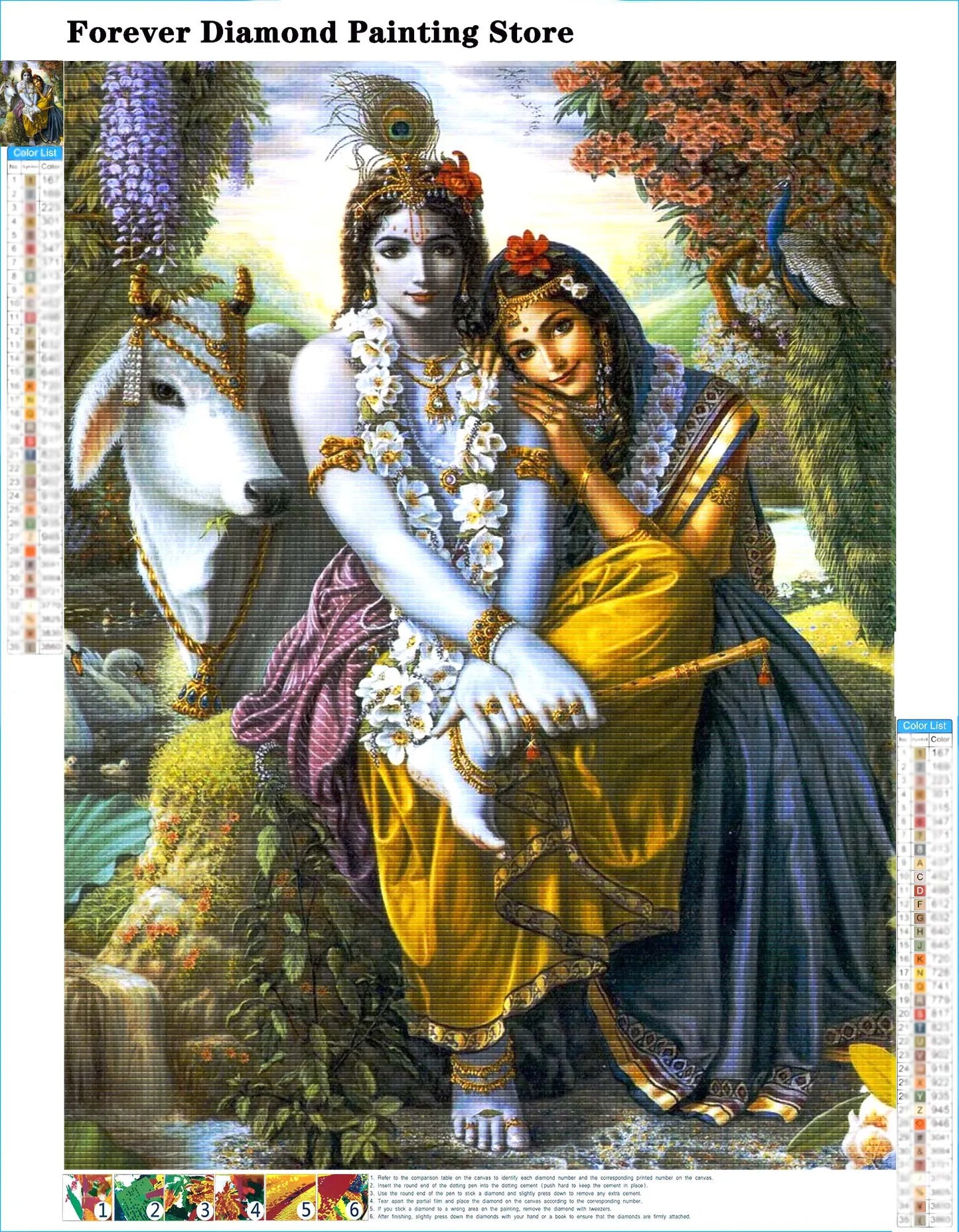 Indian God Radha Krishna Wall Art Full Diamond Painting Hindu Art Cross Stitch Embroidery Picture Mosaic Craft Living Room Decor