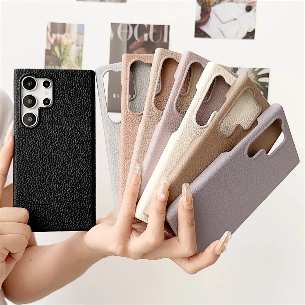 Luxury Lambskin Leather Phone Case For Samsung S22 Plus S23FE S24 Ultra A55 A35 A25 A15 A54 A34 A24 A14 A53 A33 A13 A22 PU Cover