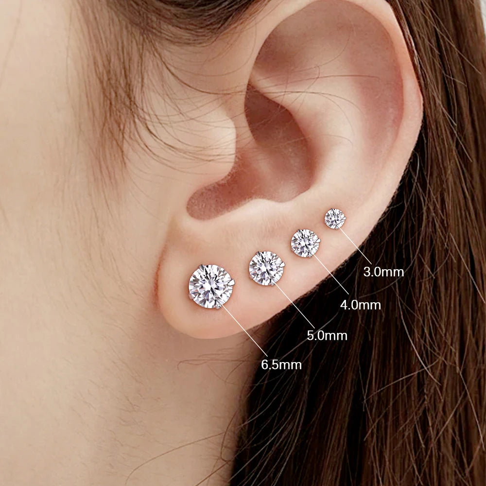 Round Cut Lab Moissanite Ear Stud Earrings For Women D Color 925 Sterling Silver Wedding Earrings Wedding Fine Jewelry Gift