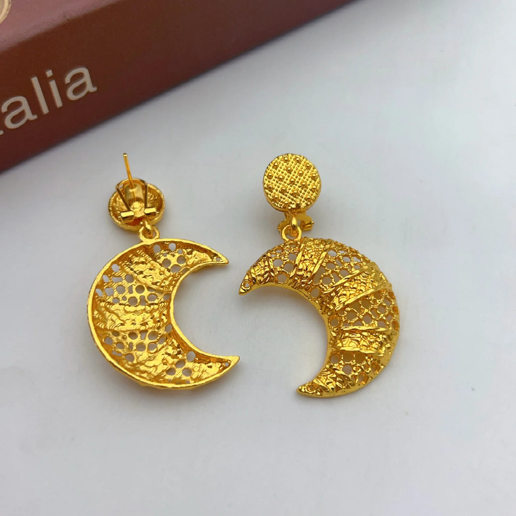 Indian Necklace and Earrings Sets for Bridal Ethiopian Nigeria 24k Gold Color Dubai Jewelry Earrings Banquet Party Gifts