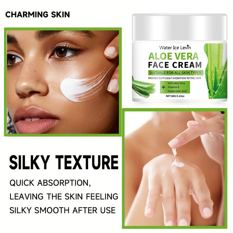 Aloe Vera Face Cream, Hypoallergenic Moisturizer for Both Men and Women, Contains Hyaluronic Acid and Collagen, Suitable for All Skin Types, Soothing and Moisturizing, Non-Irritating