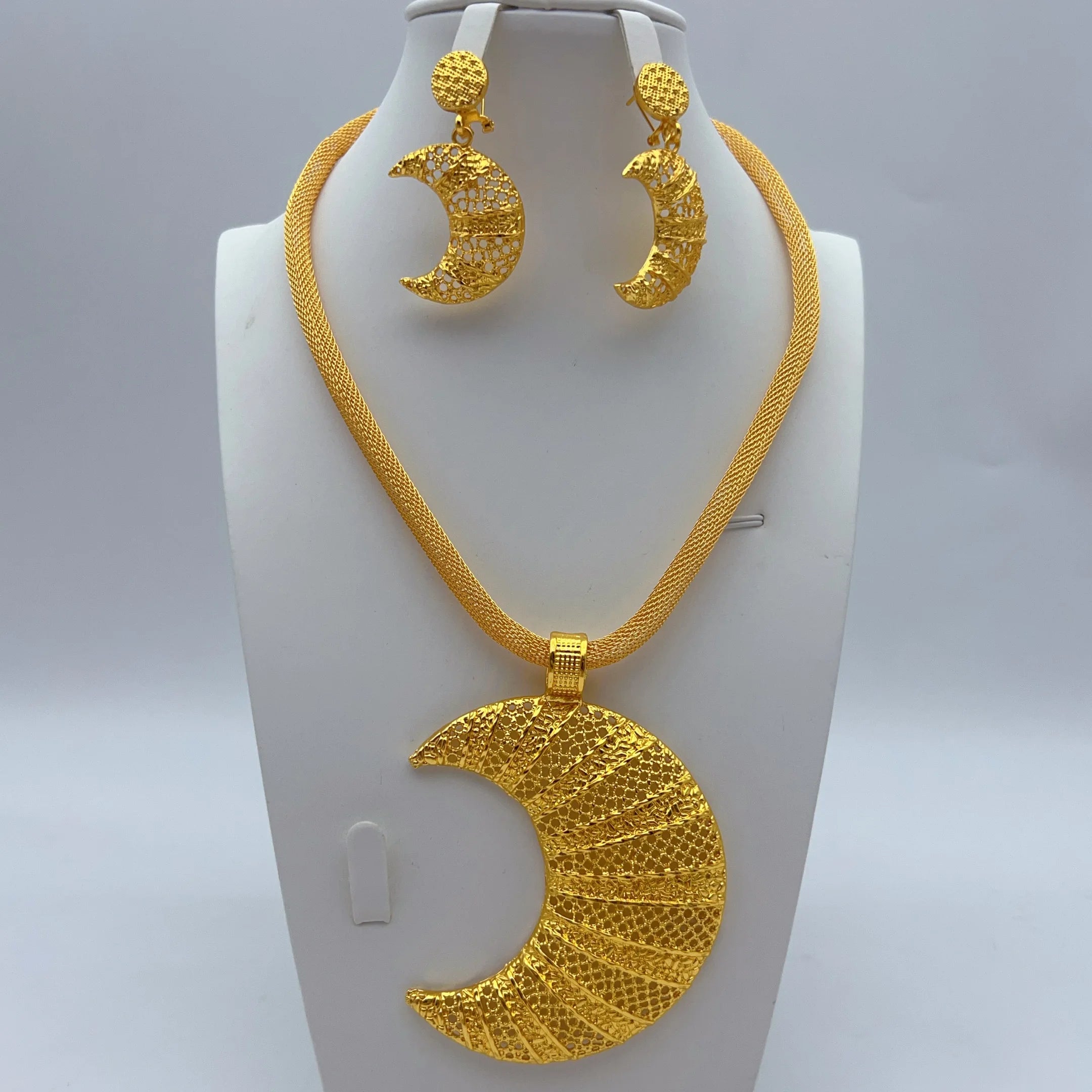 Indian Necklace and Earrings Sets for Bridal Ethiopian Nigeria 24k Gold Color Dubai Jewelry Earrings Banquet Party Gifts