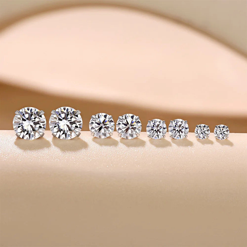 Round Cut Lab Moissanite Ear Stud Earrings For Women D Color 925 Sterling Silver Wedding Earrings Wedding Fine Jewelry Gift