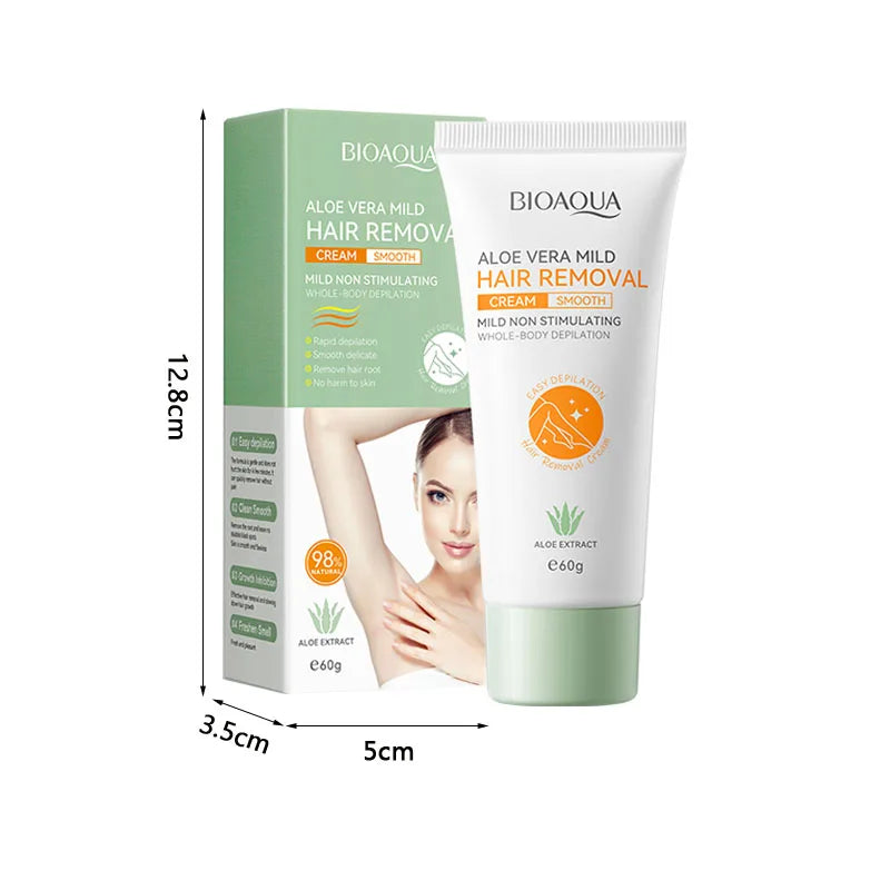 60g men/women aloe vera painless permanent hair removal cream, fast, thorough, gentle and smooth skin, hair removal care product