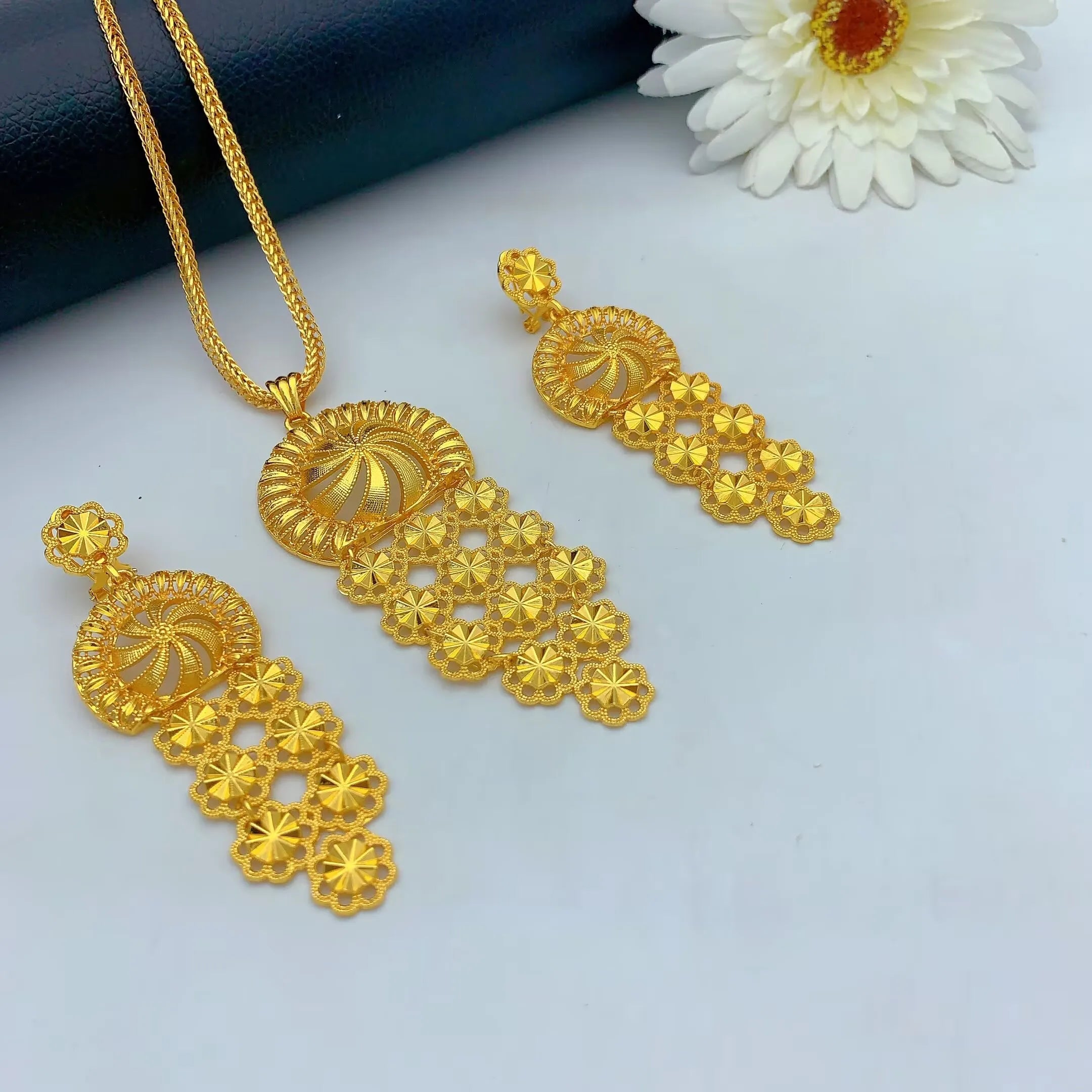 Indian Bridal Necklace Earrings Jewelry Set For Women African Dubai Nigeria Gold Plated Long Wedding Party Gift Jewellery