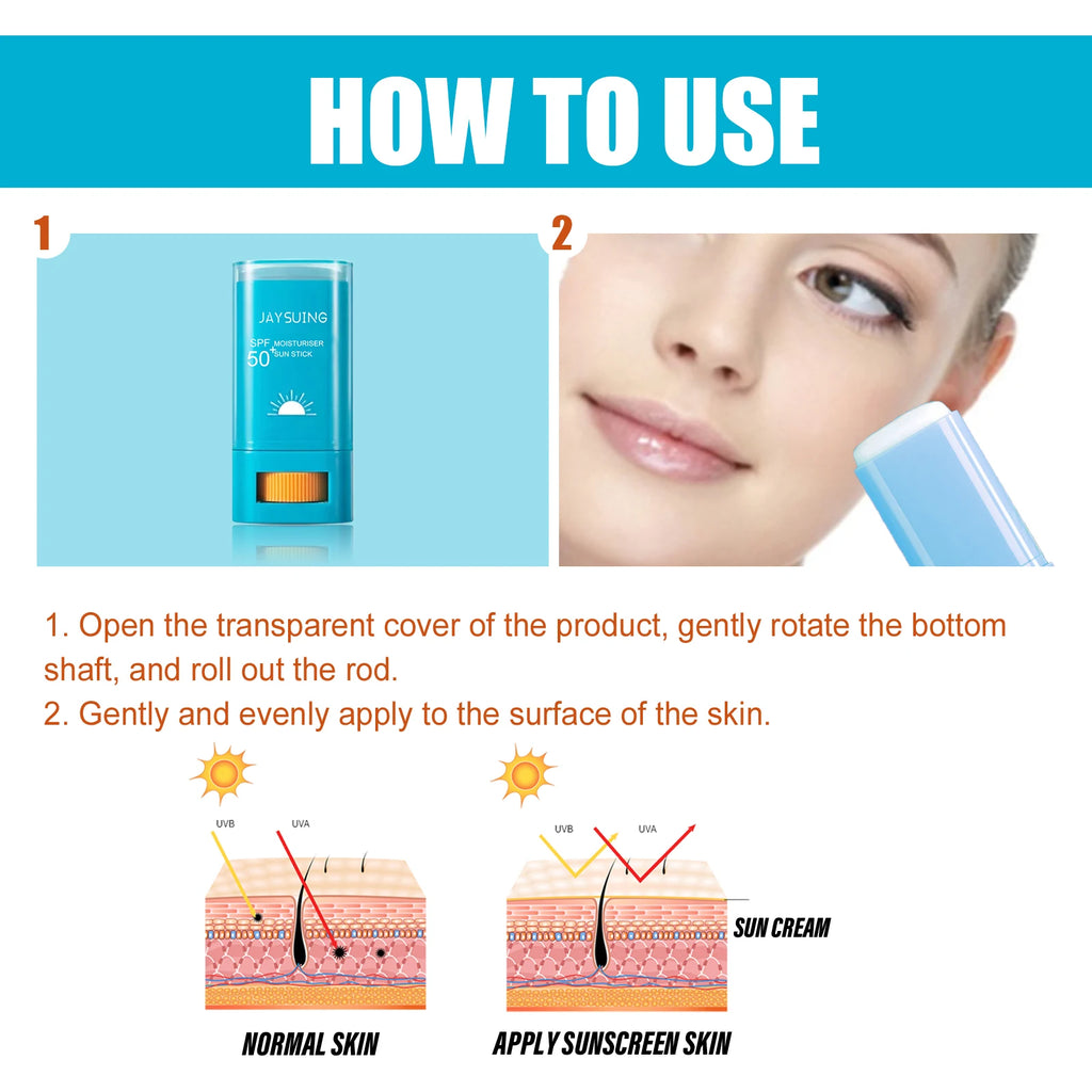 SPF50+ Sunscreen Face Cream Solar Blocker Skin Cream Anti UV Sun Block Facial Mild Moisturizer Stick Sweat Resistant Sunblock
