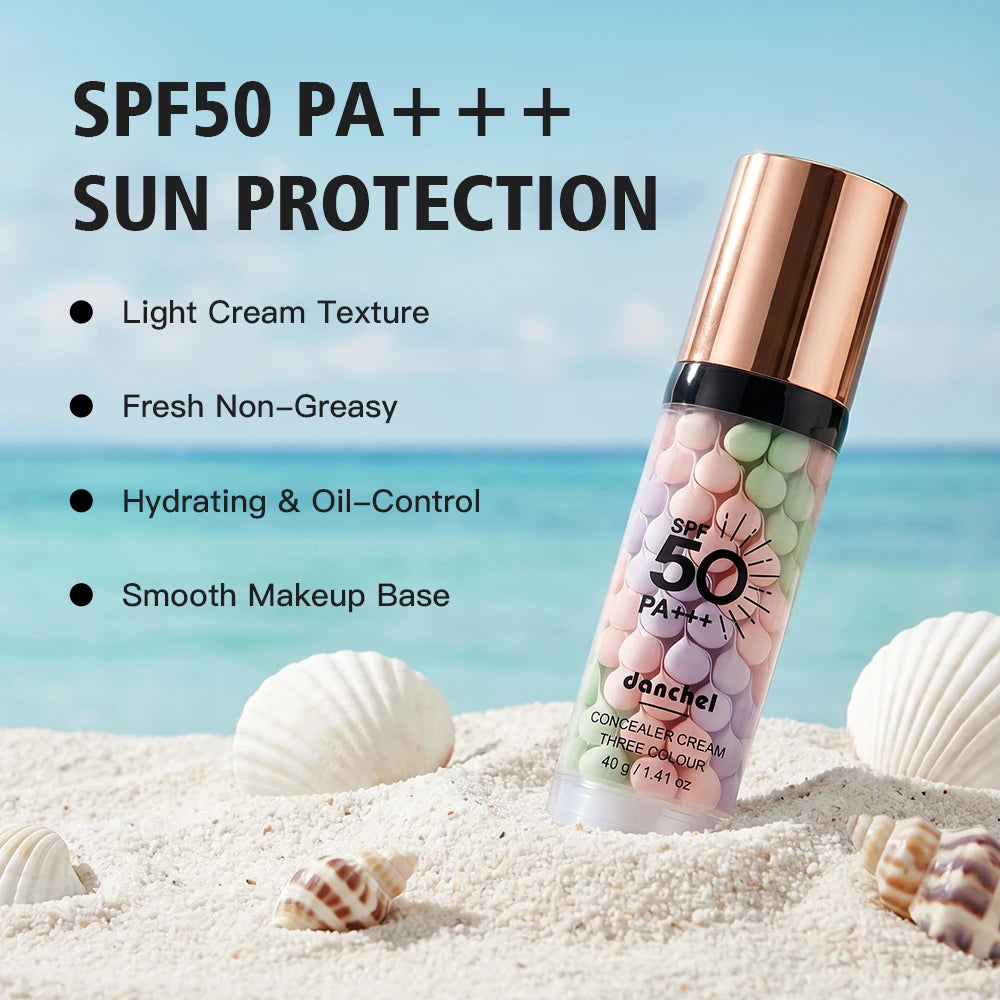 3-Color Sunscreen Concealer Cream Moisturizing Formula SPF50+ Sun Protection Oil-control Correcting Skin Tone Sunscreen Primer