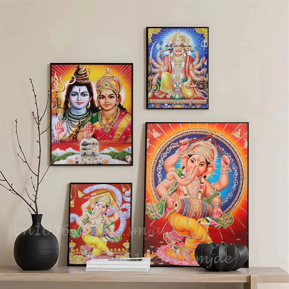 Hindu God Goddess Lord Shiv Parvati Ganesha Hanuman Poster Sticker Print Waterproof Wall Art For Living Room Bedroom Home Decor