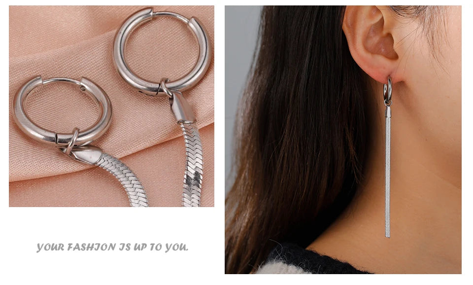 Teamer Stainless Steel Long Tassel Earrings for Women Girls Fashion Snake Chain Drop Earrings Aesthetic Engagement Jewelry Gifts