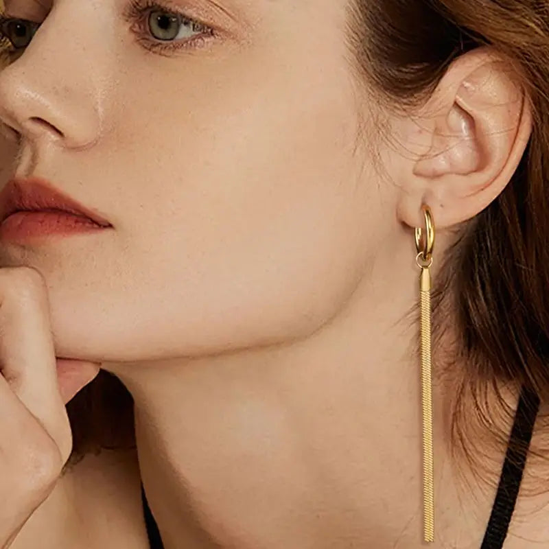 Teamer Stainless Steel Long Tassel Earrings for Women Girls Fashion Snake Chain Drop Earrings Aesthetic Engagement Jewelry Gifts