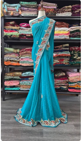 India Imports Nail Bead Sari Clothing Nepal 6-meter Large Sari