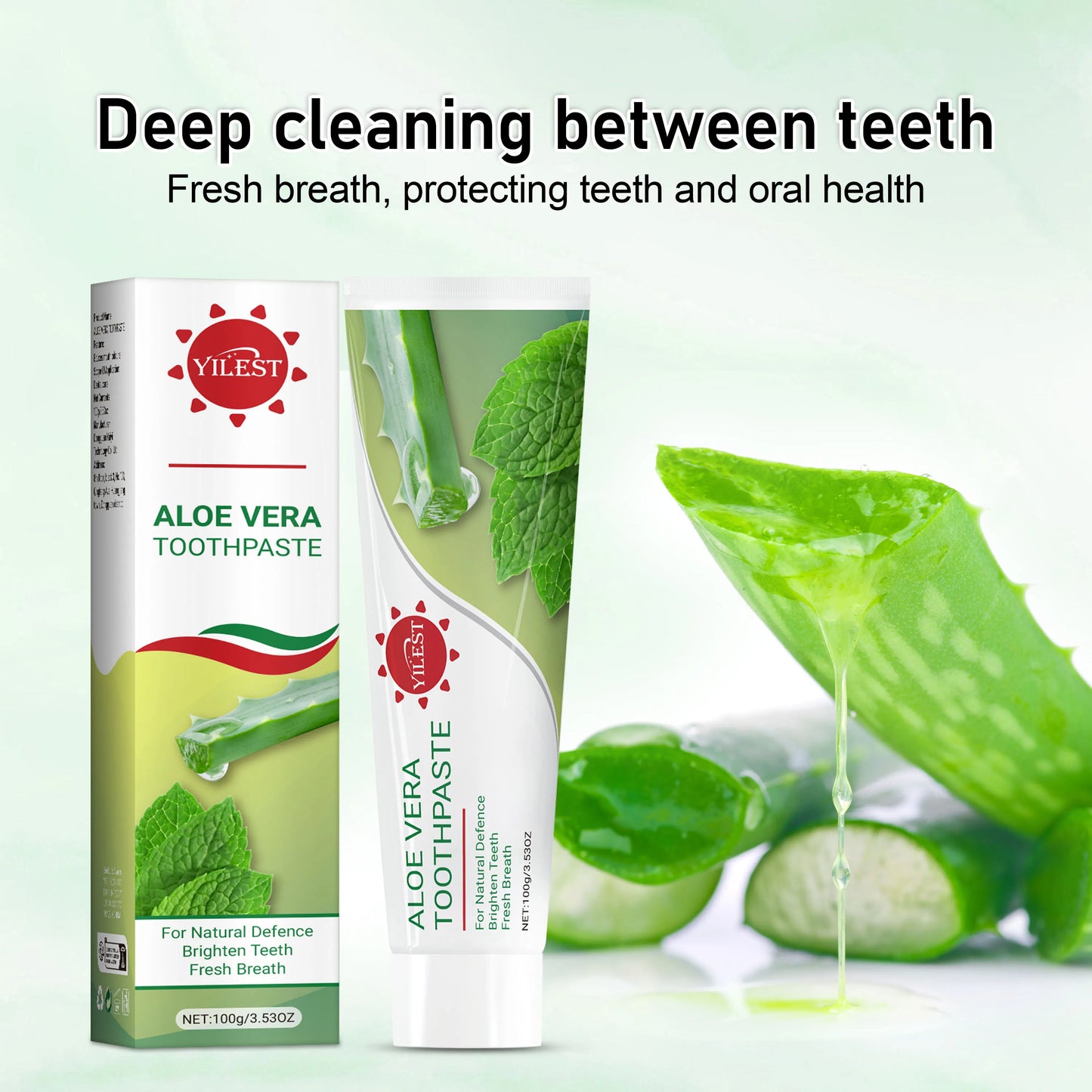 Aloe Vera Toothpaste 100g - Natural Mint Formula for Fresh Breath, Teeth Brightening & Gum Care, with Aloe & Peppermint Extract
