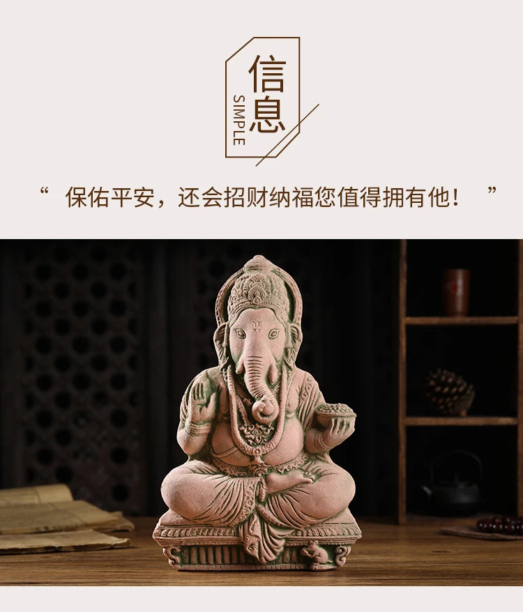 Thai Elephant God Sand Sculpture Home Decor Deity Display Stand Living Room TV Cabinet Ornament