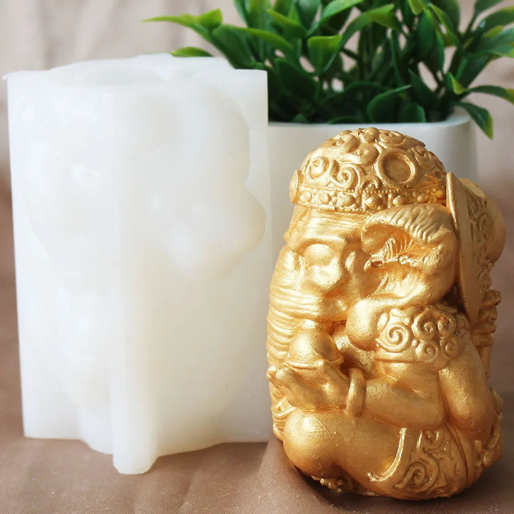 Hot 3D Thailand Indian Ganesha The God Of Wealth Gypsum Ornament Candle Silicone Mold Home Decoration Deity Family Guardian Gods