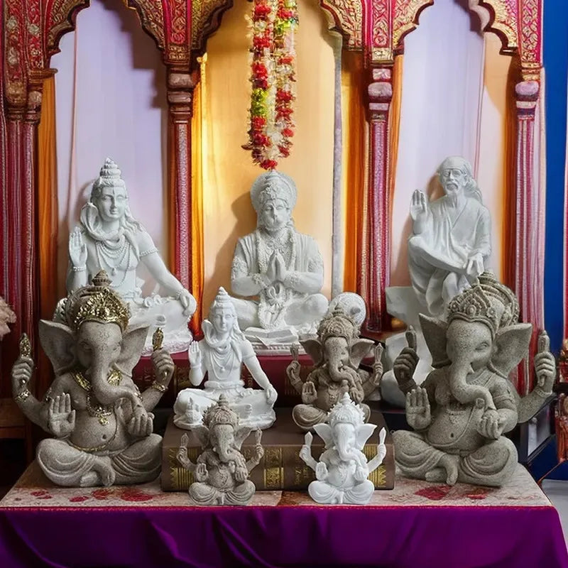 Resin Indian Ganesha Shiva God Statue Sai Baba of Shirdi Sculpture Lord Hanuman Hindu Buddha Religious Fengshui Home Decor